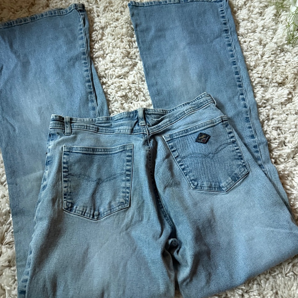 Chic Angels Y2K 2000s deep V vintage Light Blue flare Denim Jeans blue jeans wit